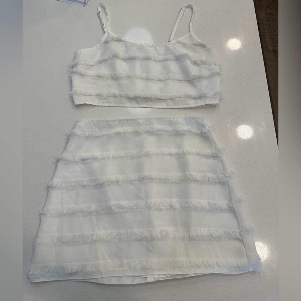 White Two Piece Skirt Set